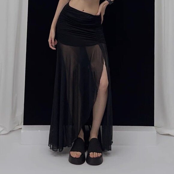 MAJORELLE pleated slit skirt